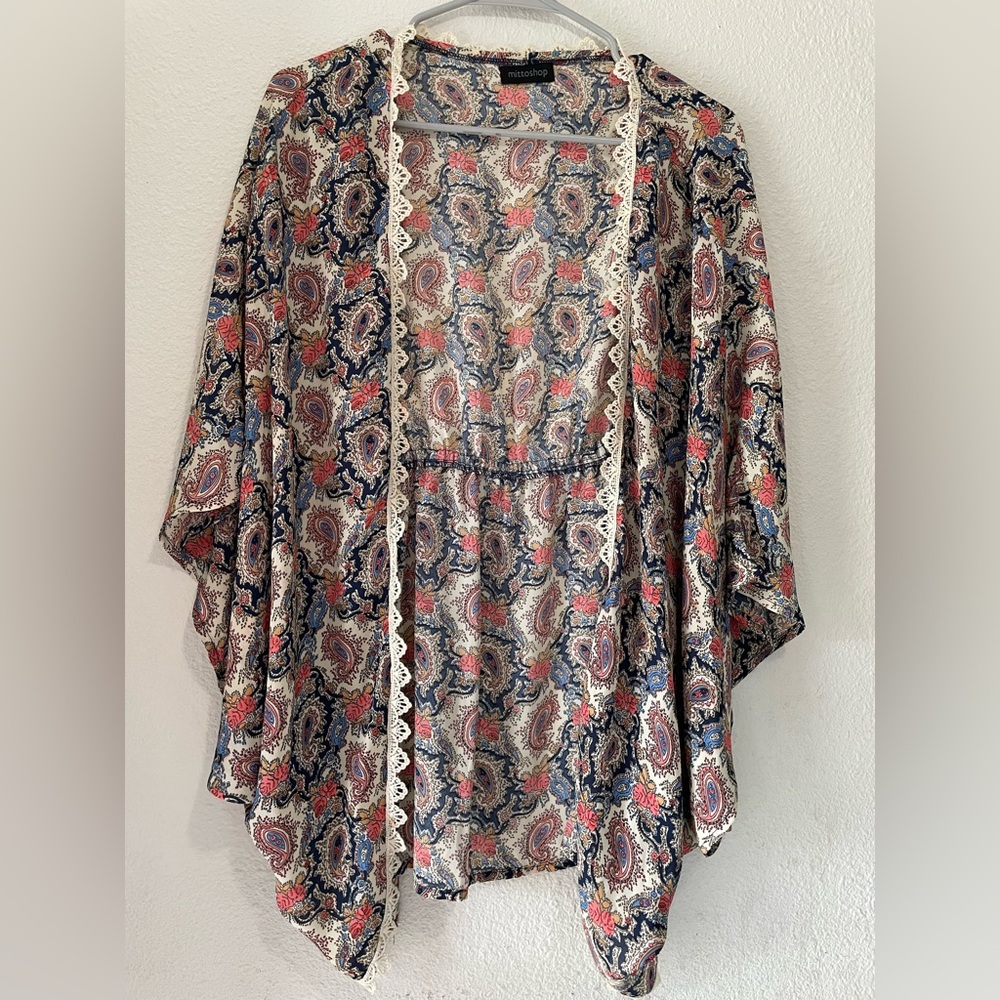 Mittoshop Multicolor Paisley Kimono Top | Cotton + Polyester Size L Boho summer